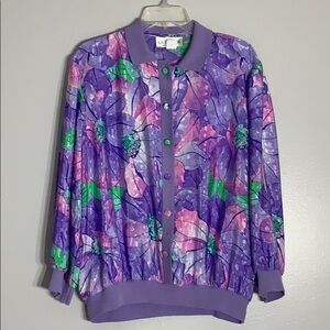 Vintage Button Floral Bomber Pullover plus 16